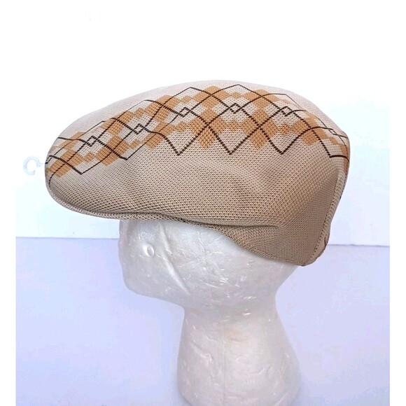 Kangol 504 Beret Hat Tan Newsboy Woven Argyle Print Flat Cap Casual Unisex - Picture 3 of 7